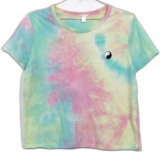 ASOS Orange Kiss Rainbow Tie Die Yin&Yang Cropped Short Sleeve Tee New Condition - Picture 1 of 5